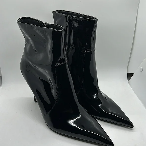 Zara NWT Shiny Black Stiletto Heel Ankle Booties Boots Shoes **Sz 40/US 9**🔥🔥 - Picture 1 of 9
